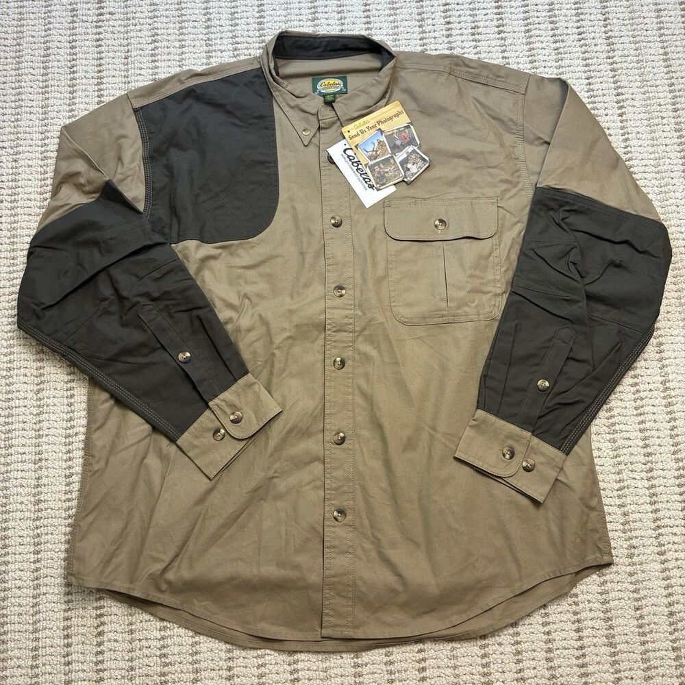 NWT Cabelas Classic Shooting Shirt Men's XL in Desert Tan Shoulder Pad Hunting